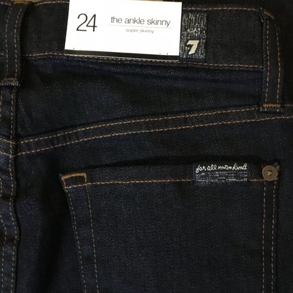 7 For All Mankind Ankle Skinny Raw Angled Hem Dark - Picture 3 of 4